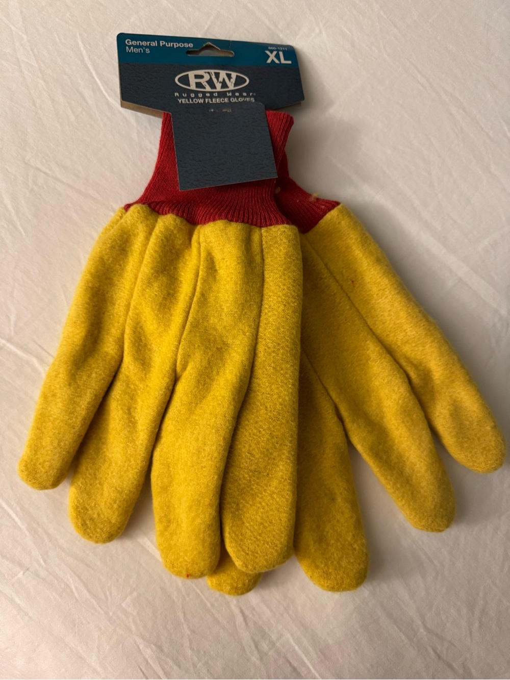 RW Yellow Fleece Work Gloves for Men - Yellow with Red Cuff, XL